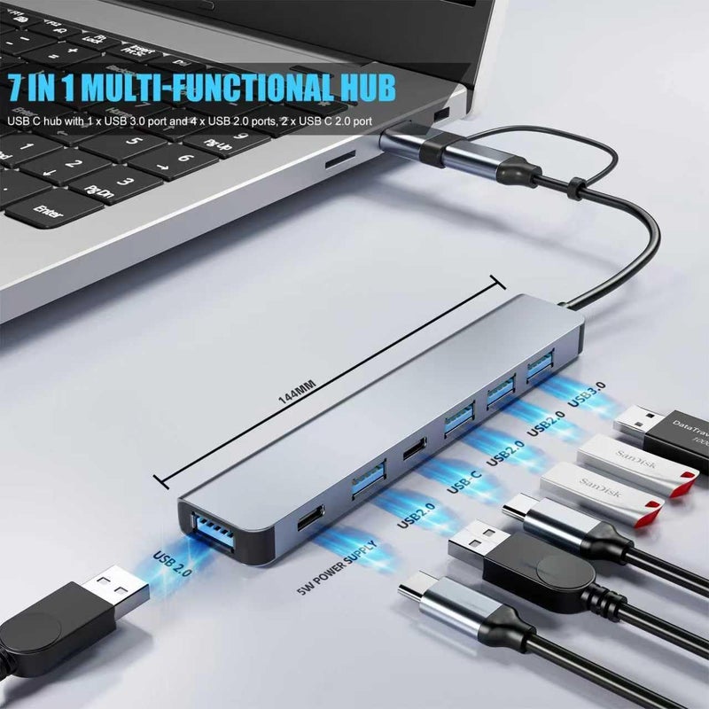 BERLAT 【Upgrade】 USB C/USB Hub, Aluminum 7 in 1 USB C & USB Hub with USB 3.0, USB 2.0 Ports for PC/Laptops/MacBook Pro/Air/iMac/iPad and More Devices - Image 2